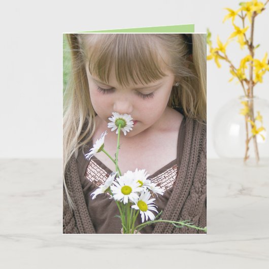 Meisje met Daisy Bouquet Kaart (Gele Bloem)