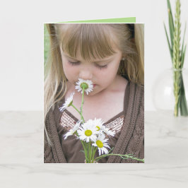 Meisje met Daisy Bouquet Kaart