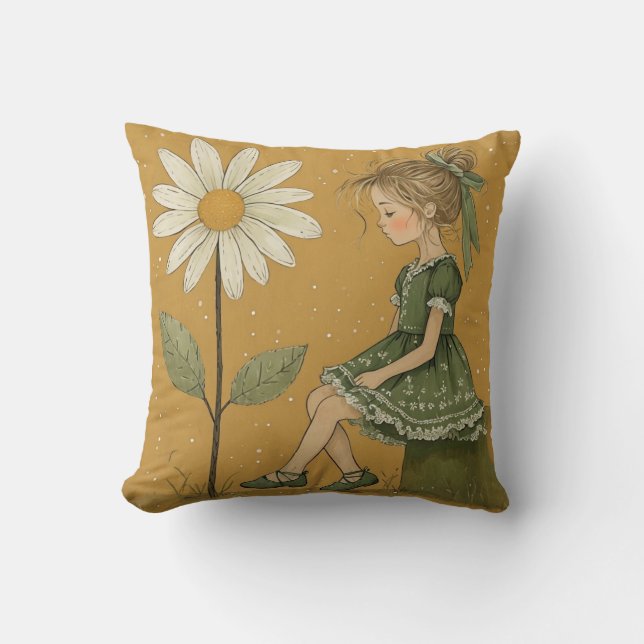 Meisje met Daisy Pillow Kussen (Voorkant)