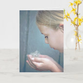 Meisje met Dandelion Seedlings Kaart (Gele Bloem)