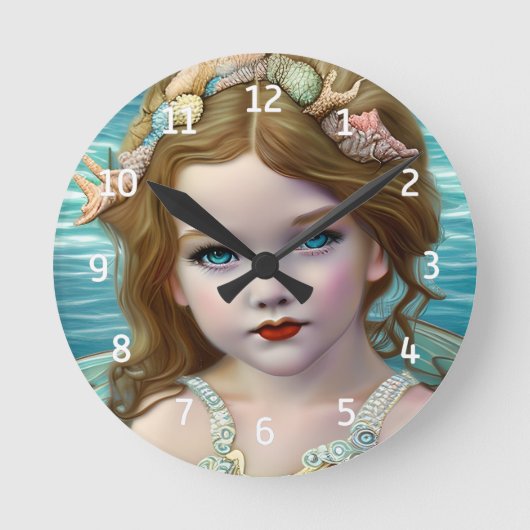  meisje met de blauwe oceaan ronde klok (Voorkant)