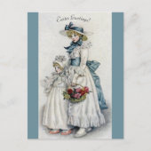 Meisje met de blauwe sjerp en Bonnet Pasen Groet Briefkaart (Voorkant)