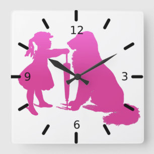 Meisje met de Dog Nursery Silhouette Gradient Pink Vierkante Klok