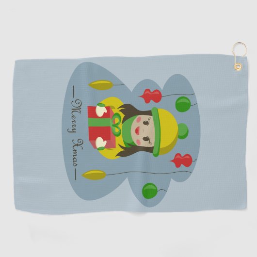 Meisje met de doos van de Kerstmisgift Golfhanddoek (Horizontaal)