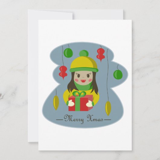 Meisje met de doos van de Kerstmisgift Kaart (Voorkant)