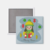 Meisje met de doos van de Kerstmisgift Magneet (Voorkant / Achterkant)
