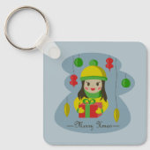 Meisje met de doos van de Kerstmisgift Sleutelhanger (Voorkant)