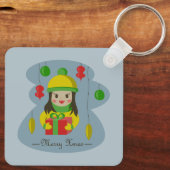 Meisje met de doos van de Kerstmisgift Sleutelhanger (Achterkant)