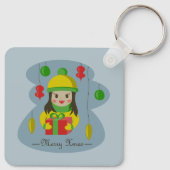 Meisje met de doos van de Kerstmisgift Sleutelhanger (Achterkant)