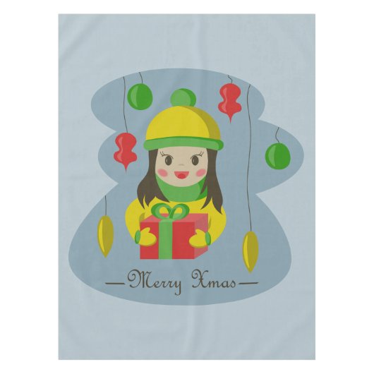 Meisje met de doos van de Kerstmisgift Tafelkleed (Voorkant)