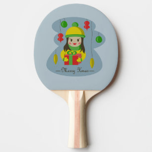 Meisje met de doos van de Kerstmisgift Tafeltennisbatje