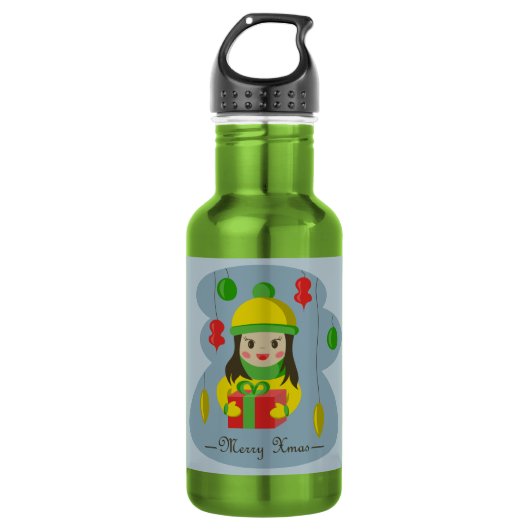 Meisje met de doos van de Kerstmisgift Waterfles (Voorkant)