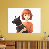 Meisje met de hond canvas afdruk (Insitu (Woonkamer))