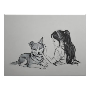 Meisje met de hond foto afdruk