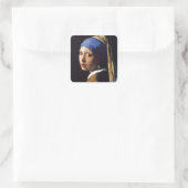 Meisje met de parel, door Vermeer Vierkante Sticker (Tas)