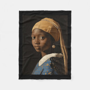 Meisje met de parel Oorbel Black Geschiedenis Maan Fleece Deken