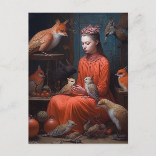 Meisje met de rare en maffe vogels briefkaart (Voorkant)