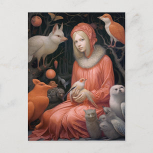 Meisje met de rare en maffe wilde dieren briefkaart