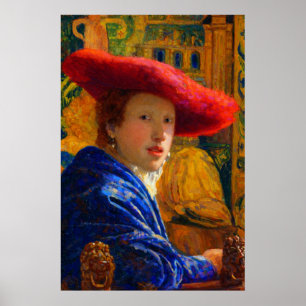 Meisje met de rode hoed van Johannes Vermeer Poster