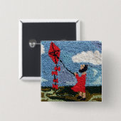 Meisje met de Rode Kite Vierkante Button 5,1 Cm (Voorkant /achterkant)