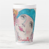 Meisje met de rode roze Waterverf bloem Latte Mok (Voorkant)