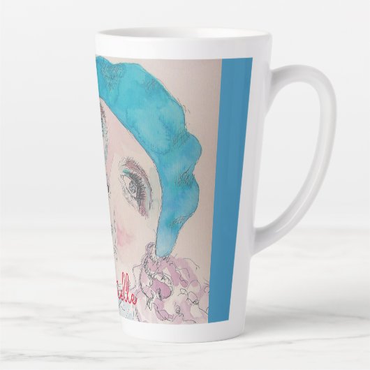 Meisje met de rode roze Waterverf bloem Latte Mok (Rechts)