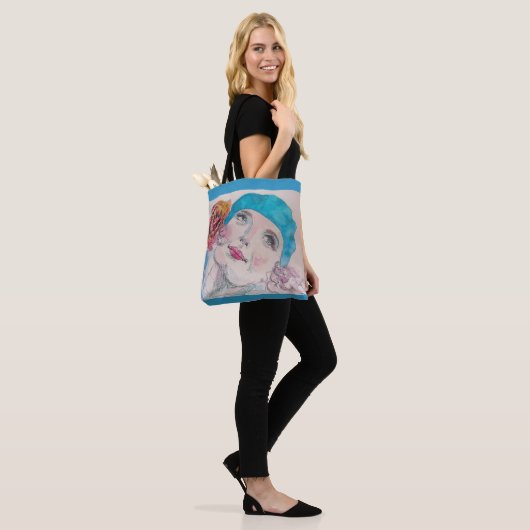 Meisje met de rode Waterverf Grocery Canvas tas (Op model)