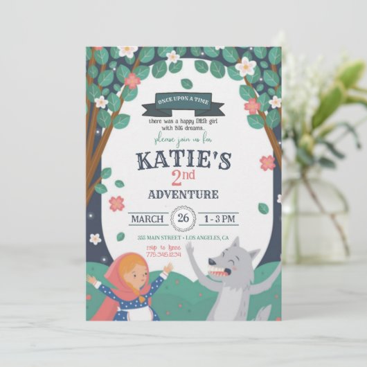 Meisje met de Wolf verjaardagsuitnodiging Kaart (Staand voorkant)