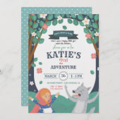 Meisje met de Wolf verjaardagsuitnodiging Kaart (Voorkant / Achterkant)