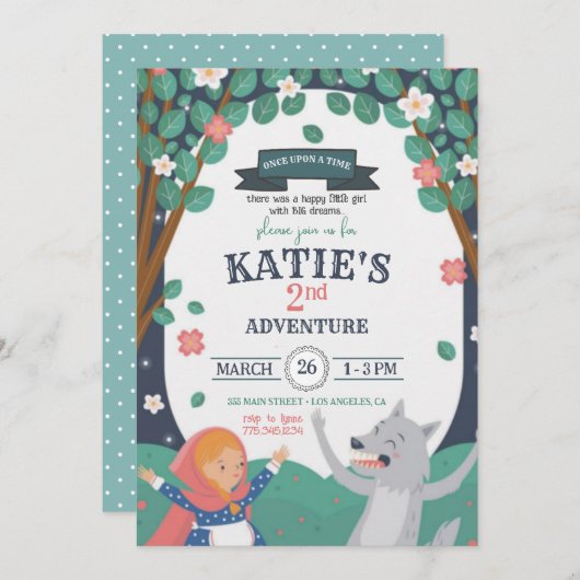 Meisje met de Wolf verjaardagsuitnodiging Kaart (Voorkant / Achterkant)