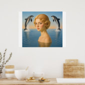 MEISJE met DOLFIJNEN IN DE OCEAAN Poster (Keuken)