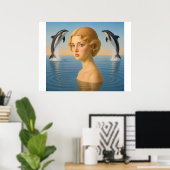 MEISJE met DOLFIJNEN IN DE OCEAAN Poster (Thuiskantoor)
