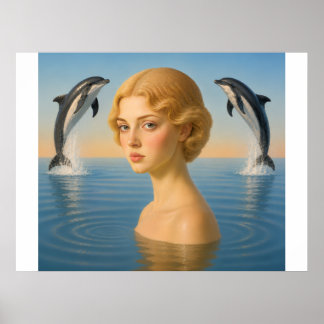 MEISJE met DOLFIJNEN IN DE OCEAAN Poster