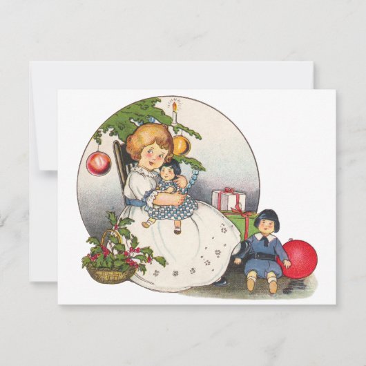  Meisje Met Doll Kerst Feest Uitnodiging (Voorkant)