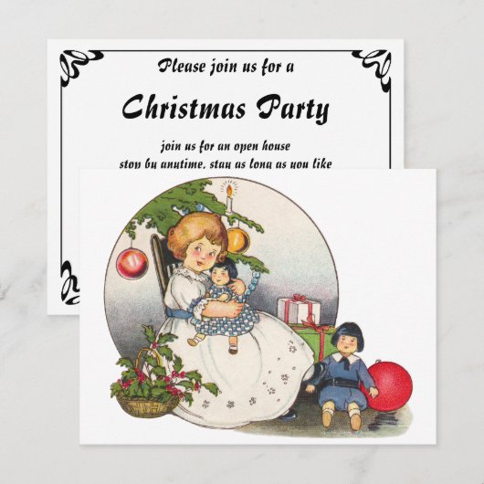 Meisje Met Doll Kerst Feest Uitnodiging (Voorkant / Achterkant)