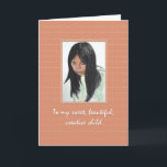 Meisje met donker haar Verjaardag van de dochter Kaart<br><div class="desc">Deze kaart bevat een gouache schilderij van een jonge tween / tiener meisje met recht,  donker haar,  en zegt: "Aan mijn lieve,  mooie,  creatieve kind" Inside,  "Ik hou zoveel van je. Moge je verjaardag vol vreugde en verrassingen zijn. Gefeliciteerd met je verjaardag,  dochter!"</div>