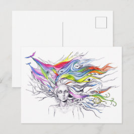 Meisje met dromen in haar haar Surrealistische fan Briefkaart