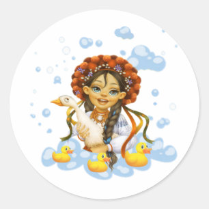Meisje met Duck-Stickers en labels