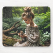 Meisje met eekhoorn in Woodland Muismat (Voorkant)