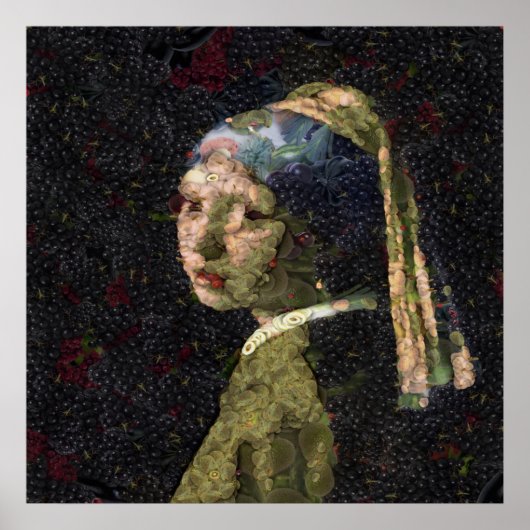 Meisje met een aardbei die een fijne kunstspuit ve poster (Voorkant)