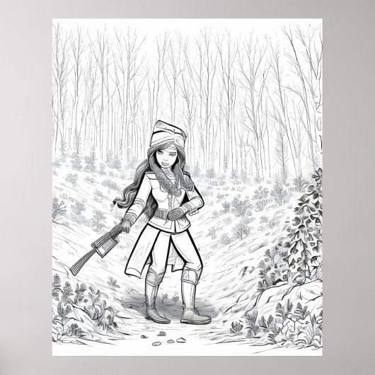 Meisje met een bezem in het winterbos poster (Voorkant)