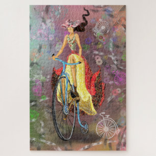 Meisje met een bike Fantasy Fairytale Tekening Legpuzzel