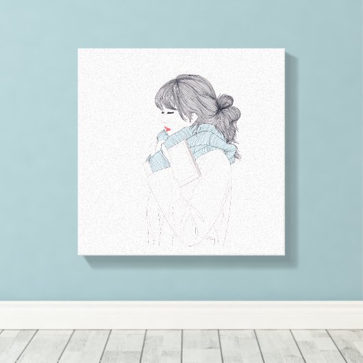 Meisje met een coole, sjieke afbeelding canvas afdruk (Insitu (Houten vloer))