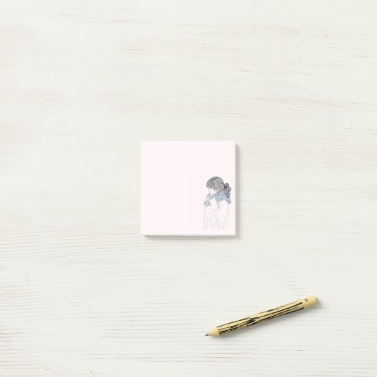 Meisje met een coole, sjieke afbeelding post-it® notes (Op bureau)