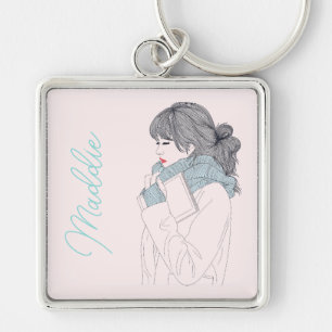 Meisje met een coole, sjieke afbeelding sleutelhanger