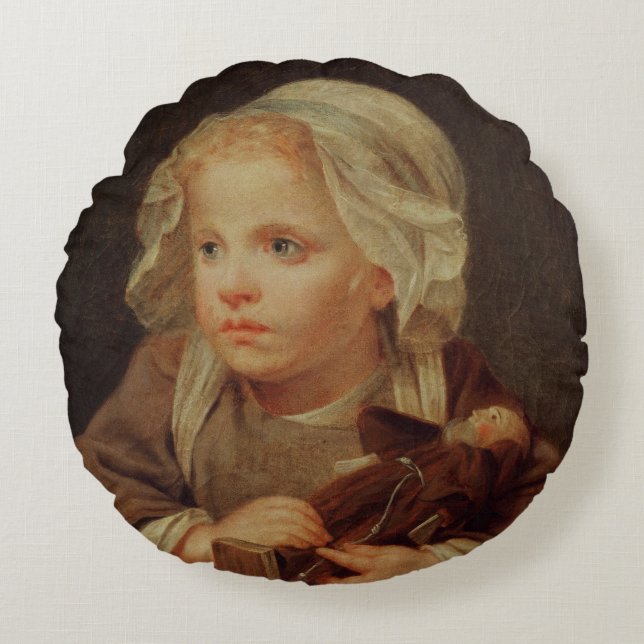 Meisje met een Doll Rond Kussen (Voorkant)
