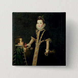Meisje met een dwerg, dat een portret zou zijn vierkante button 5,1 cm