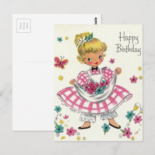  meisje met een fijne verjaardag in het dress briefkaart (Voorkant / Achterkant)