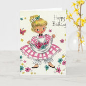  meisje met een fijne verjaardag in het dress kaart (Gele Bloem)