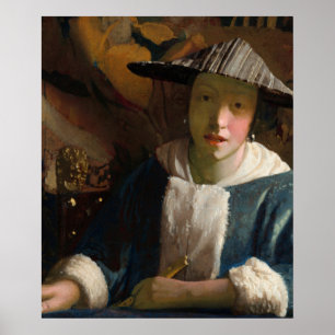 Meisje met een fluit, beroemd schilderij poster